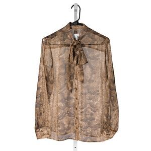 Chico's Women's Shirt Button Up Snake Print Tie Neck Sheer Blouse Top 1 US M/8